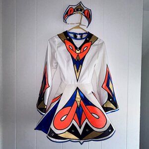 Vintage White Orange Gold Black and Blue Celtic Irish Dancing Competition Dress